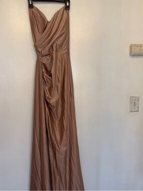 Strapless Draped Wedding Gown in Bronze-Taupe
